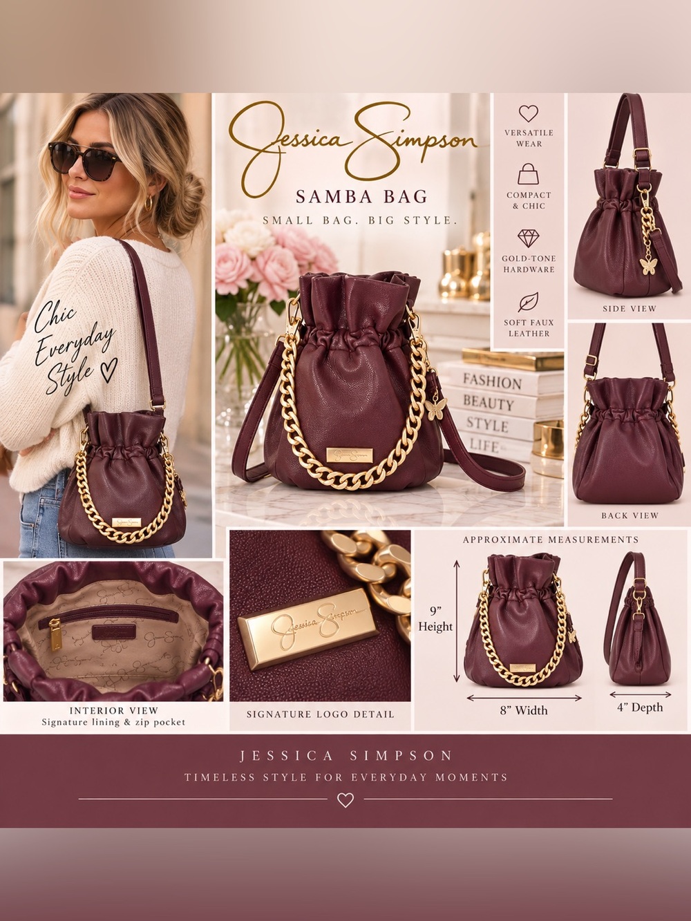 Jessica Simpson Samba Bucket Bag in Burgundy EUC